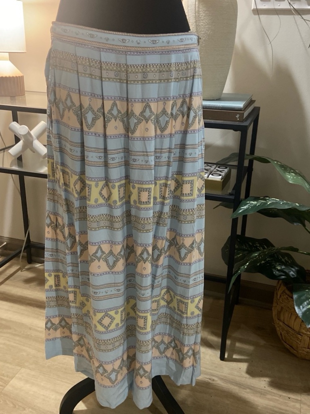 Chaus Pastel Blue, Cream & Yellow Patterned Maxi Skirt